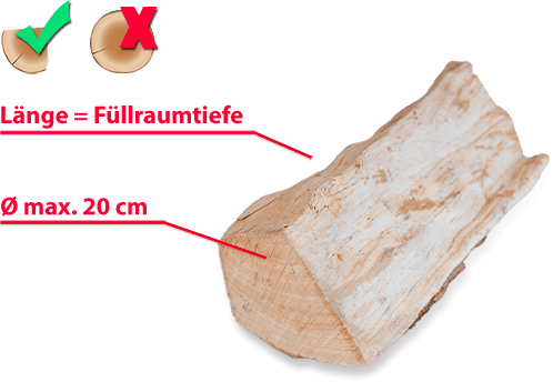 optimaler Länge eines Holzscheites für das Heizen mit in einem Holzvergasers